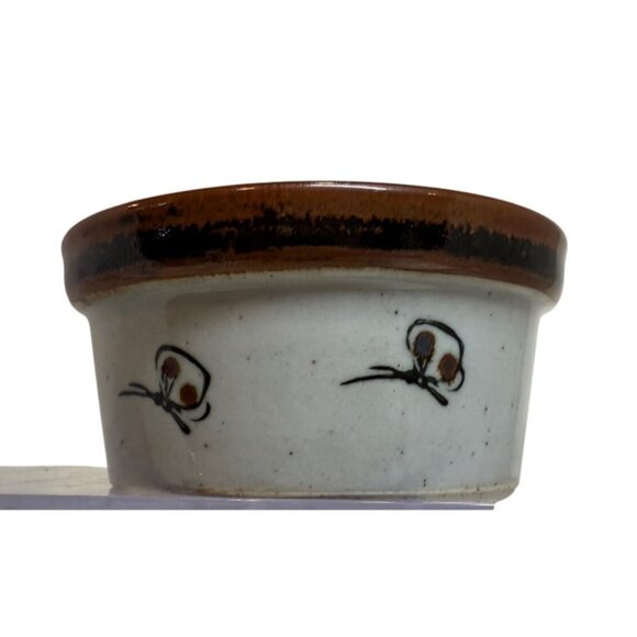 Vintage Hand-Painted Ceramic Bowl With Floral & Bird Motif Brown Rim Artisan Pot - Picture 3 of 8